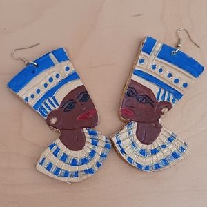Leather Earrings with Egyptian Theme – Blue